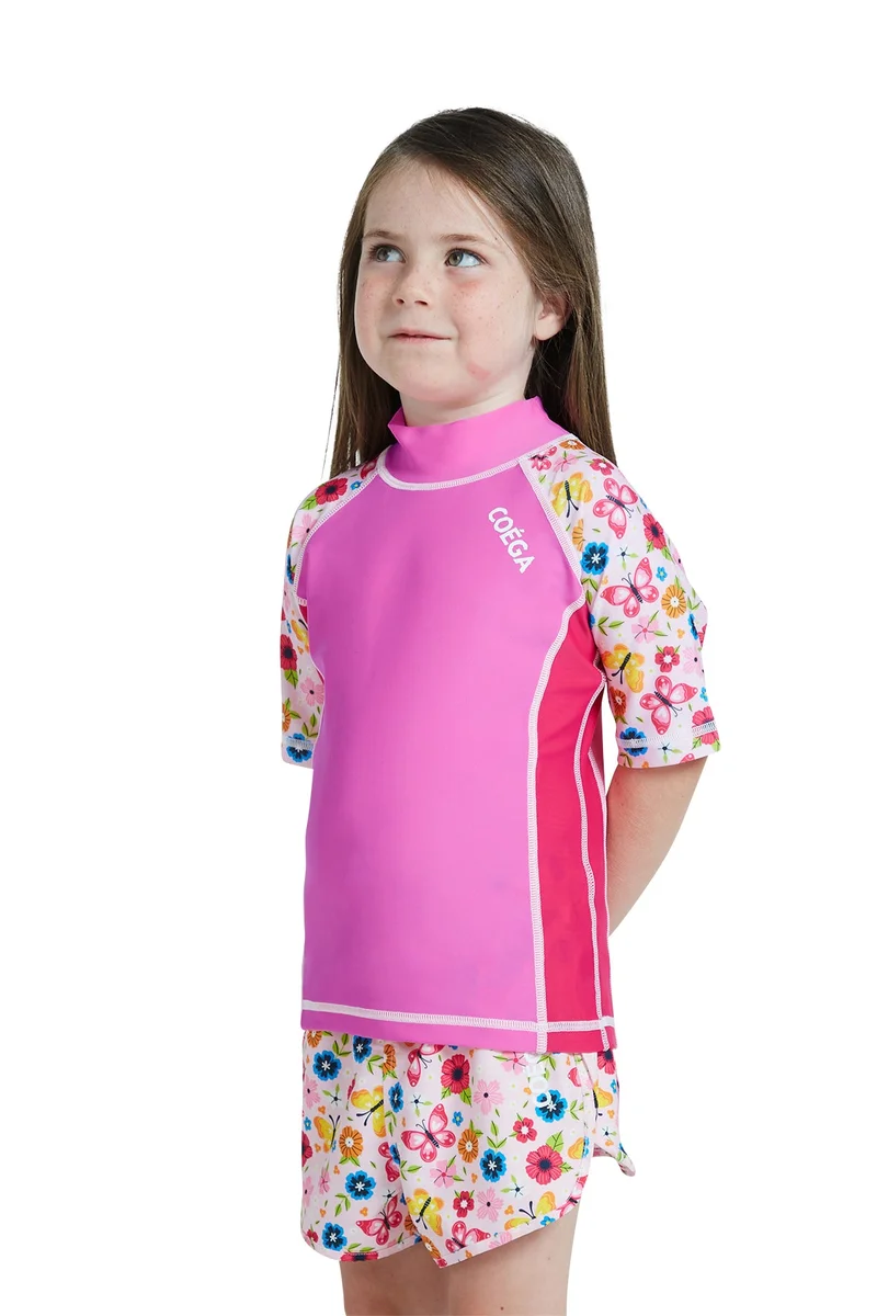 Coega Sunwear  COEGA  Girls Kids Rashguard Short Sleeve - Pink Rosey Flowers for Women | Best Price UAE